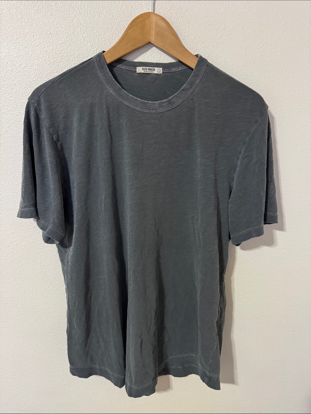 Buck Mason Slub Curve Hem Tee Washed Gray Cotton Crewneck Minimalist-Large